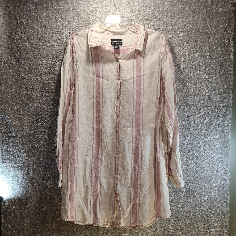 Jones New York Women Linen Roll Tab Sleeve XL Tunic Top Dress Cover Up Pink